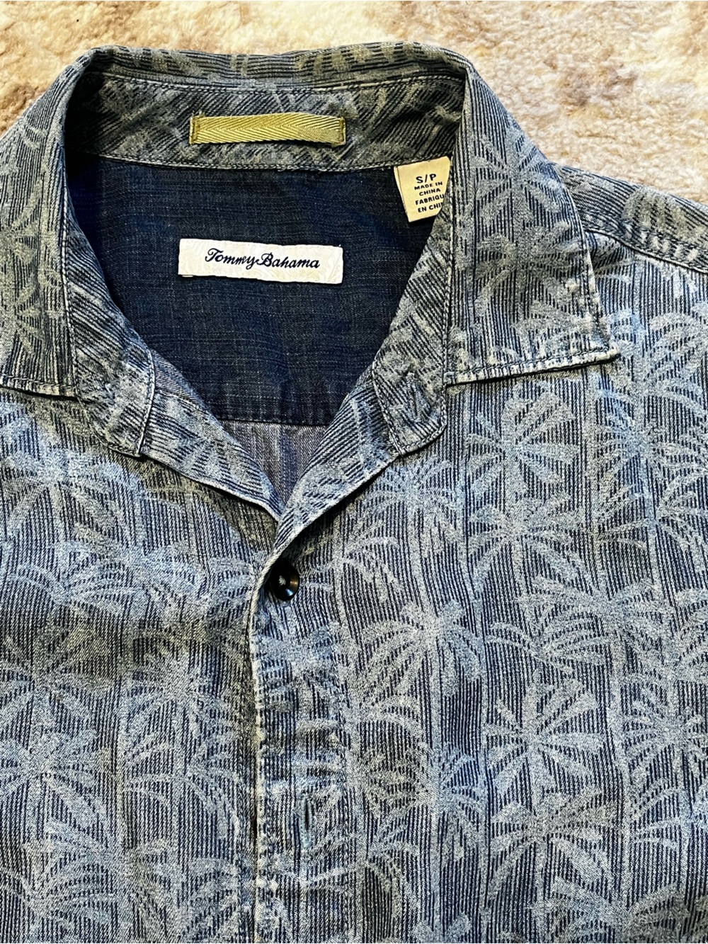 Tommy Bahama Mens Small Blue Indigo Palm Tree Short Sleeve Button Up Shirt S/P
